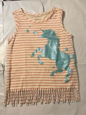 Kidtopia cream and red stripes with unicorn girls tank top size 6